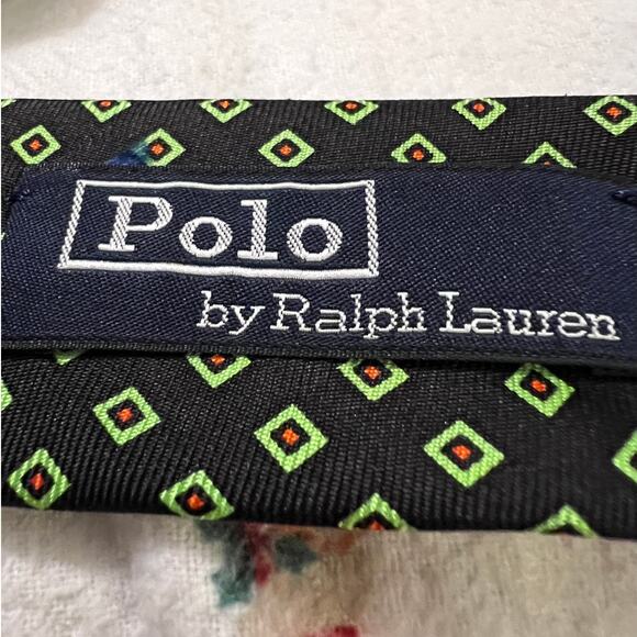 Polo by Ralph Lauren Silk Tie in Black with bright Green Squares 59" - Picture 3 of 5